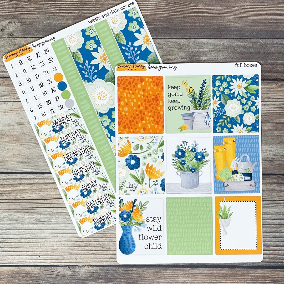 Keep Growing Floral Vertical Weekly Planner Sticker Kit - Etsy