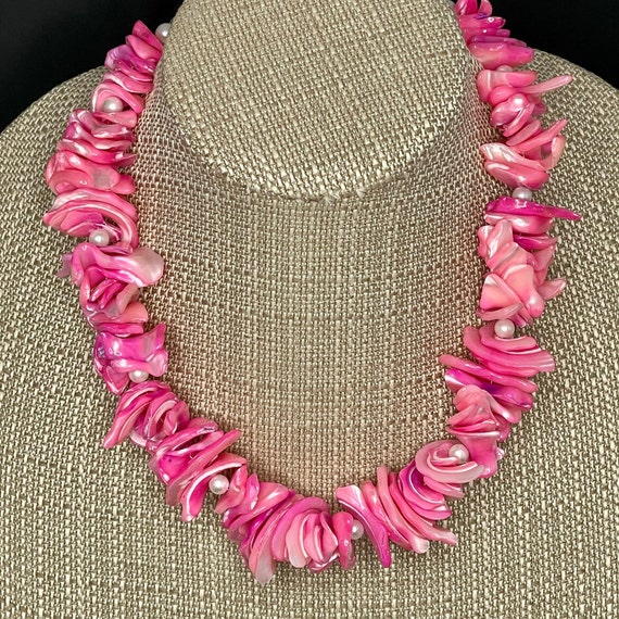 Pink Coral Necklace. Pink Shell Pearl Necklace. Hot Pink Necklace
