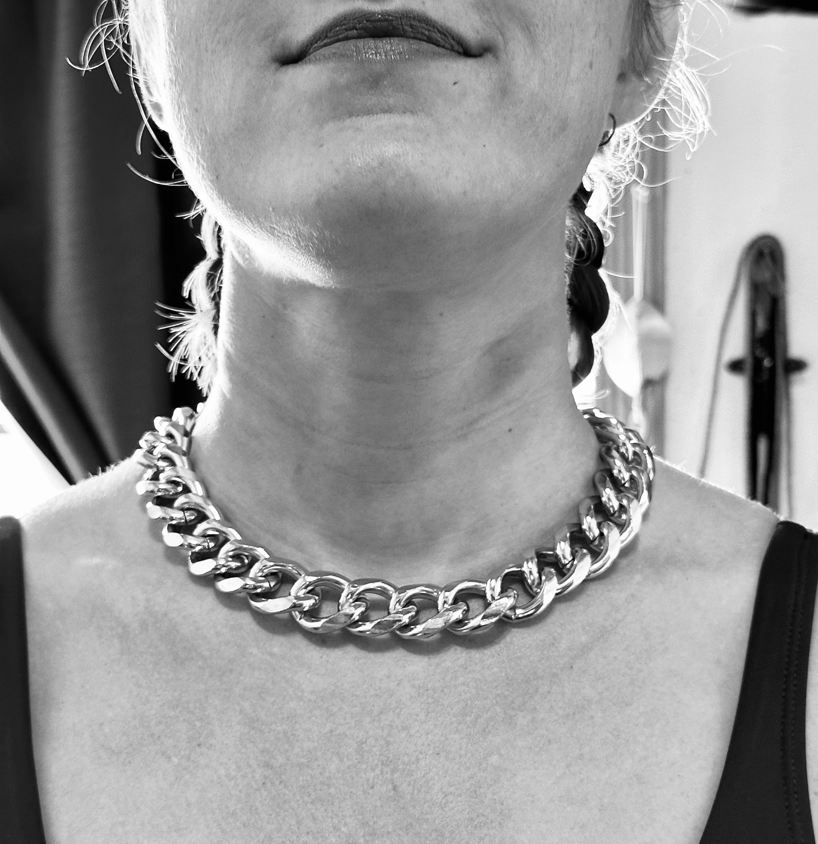 XL Lightweight Silver Curb Chain Necklace, Chunky Aluminum Chain