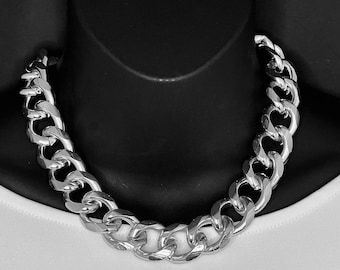 XL Lightweight Silver Curb Chain Necklace, Chunky Aluminum Chain