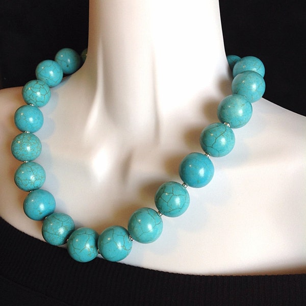 Large turquoise necklace. 18mm turquoise necklace. Summer necklace. Statement necklace. Chunky necklace.