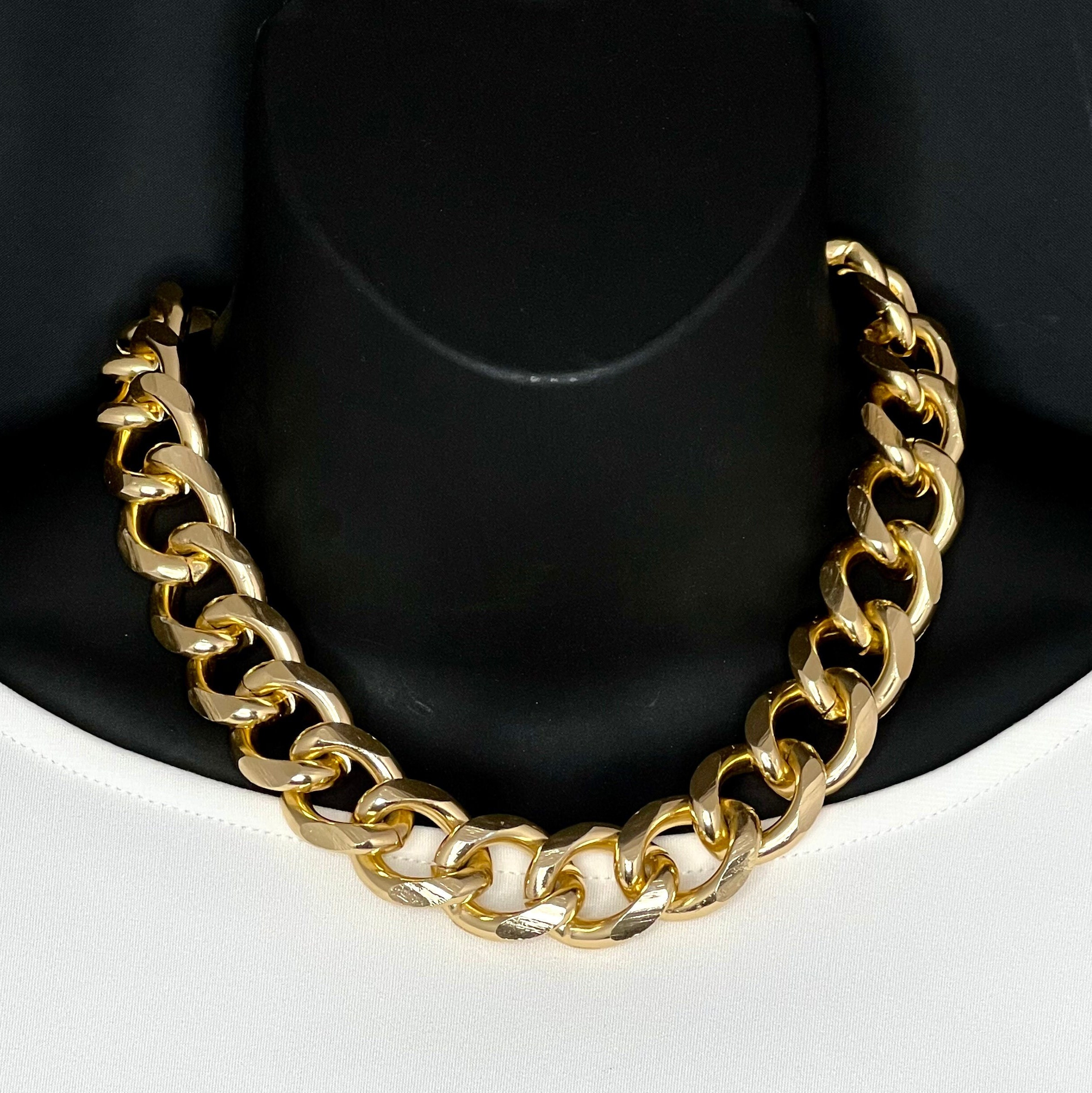 Extra Large gold plated chain. Lightweight Aluminum. Chunky curb chain necklace. Large gold chain. Etsy