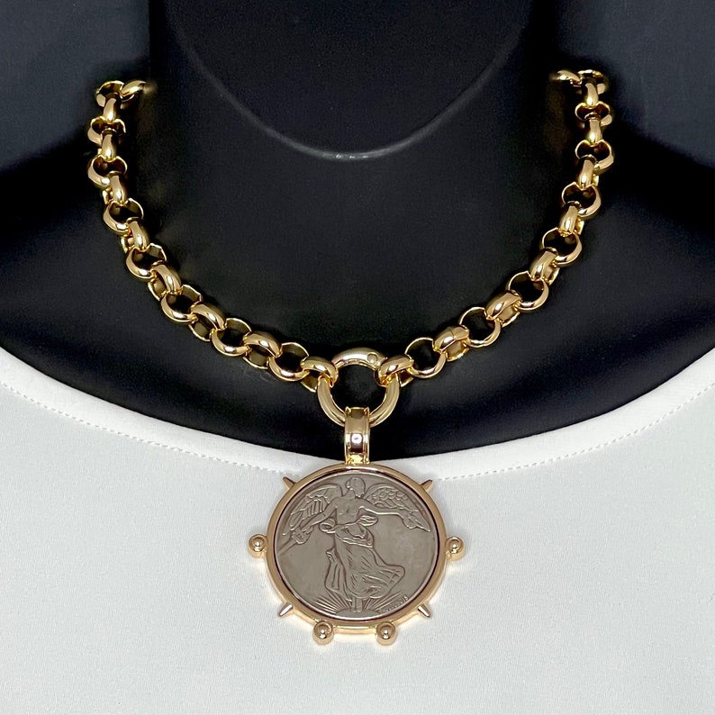 Chunky Gold Rolo Chain Necklace. Extra Large Coin Pendant - Etsy