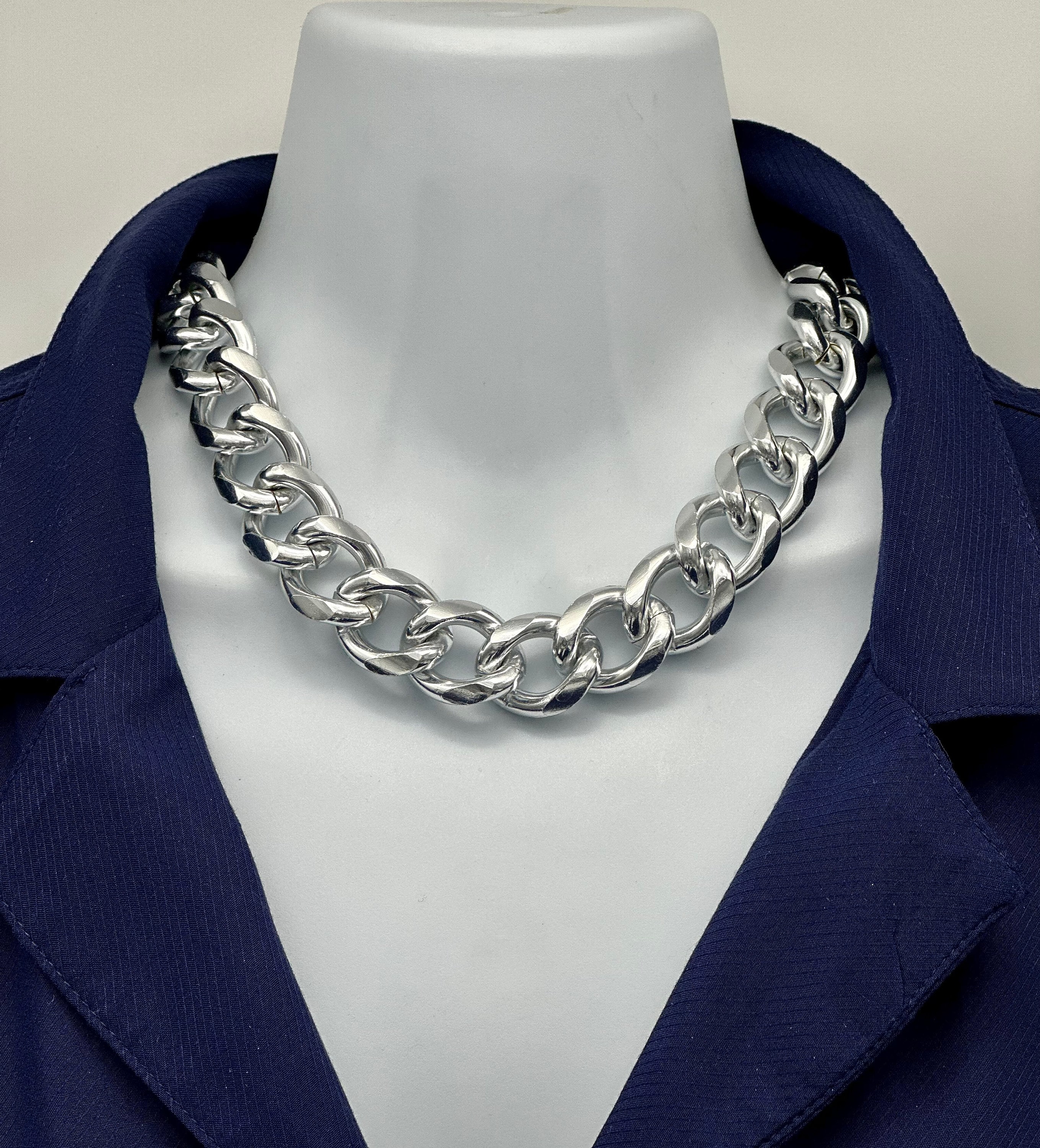 XL Lightweight Silver Curb Chain Necklace, Chunky Aluminum Chain