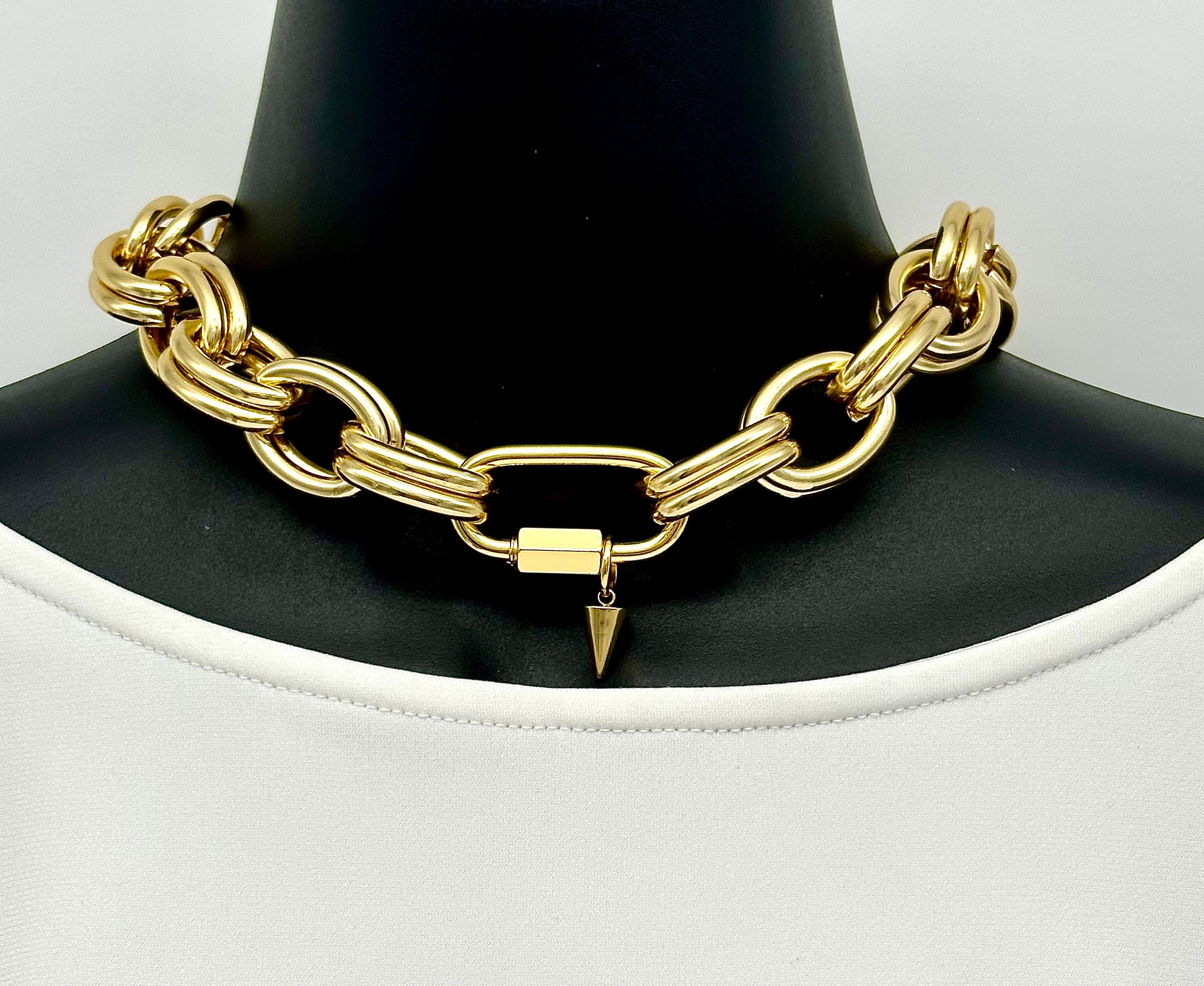 Double Gold Padlock Chain Necklace - Punk jewellery - Grunge style  jewellery - Stainless steel necklaces - alternative