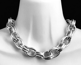 FREE SHIPPING. Silver chain necklace. Lightweight Chunky chain. Gold chain necklace. Double link chain necklace. Large chain necklace.