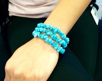 Turquoise Chip Bracelet. Chunky Turquoise Bracelet.Triple Strand Turquoise Bracelet. Turquoise Bracelet. Strand Bracelet.