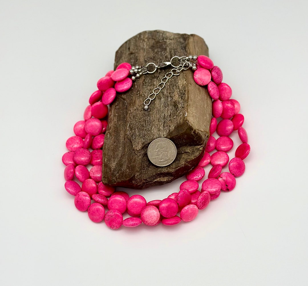 Turq + Pink Cluster Leather Necklace