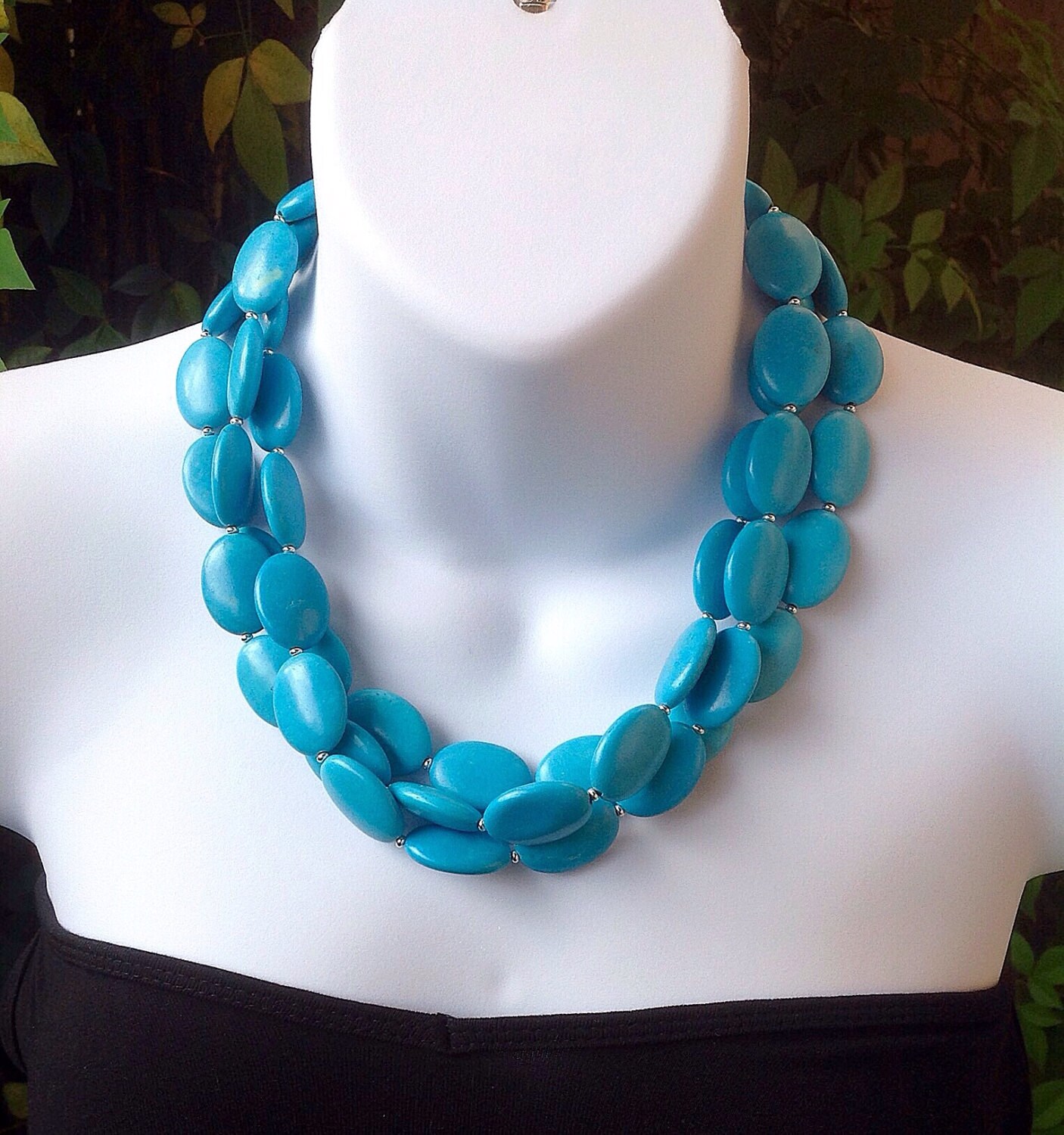 5 Strand Blue Chalcedony Turquoise Necklace