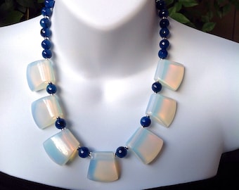 Opalite Necklace. Opalite and Agate Necklace. Statement Necklace. Blue Agate Necklace. Moonstone Necklace.