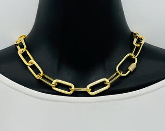 Large 24k Gold Plated Paperclip Chain Necklace. Statement necklace. Layering necklace.