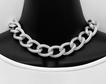 XL Bright Silver Aluminum Chain Necklace - Lightweight, textured chain.
