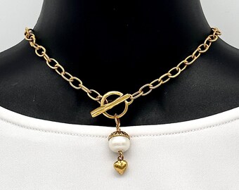 Antique gold chain necklace. AAA fresh water pearl pendant.