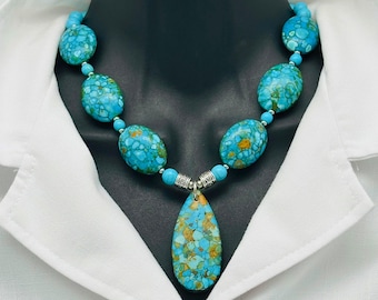 Mosaic Turquoise Necklace. Bonus Matching Earrings. Statement necklace. One of A Kind.