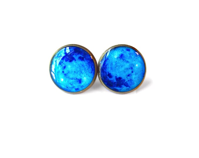 Blue Moon Earrings Hippie Outer Space Jewelry Neon Blue Moon Stud Earrings Pastel Goth Soft Grunge Pop Culture Jewelry