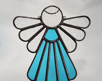 Stained Glass Angel Suncatcher Copper Blue  #402