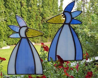 Funky Stained Glass Birds, Pair, Blue #331
