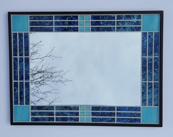 Mosaic Mirror, Blue/Bluegreen, Framed #615