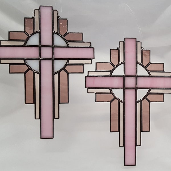 Stained Glass Cross Suncatcher in Soft Pink #100