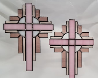 Stained Glass Cross Suncatcher in Soft Pink #100