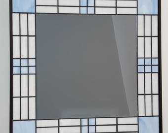 Mosaic Mirror, Large, White and Blue #651