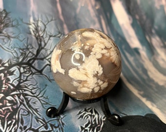 Black flower agate crystal sphere