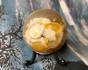 Flower agate crystal sphere