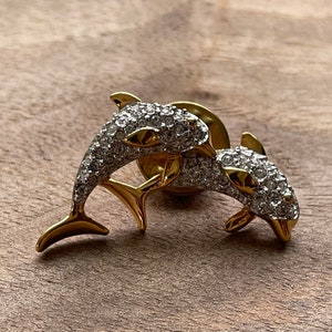 Vintage signed Swarovski dolphin pin Brooch Lapel Pin