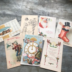 Cartes postales antiques de Noel - Antiquité s'éphéméride - Scrapbooking - Ellen K. Clapsaddle Carte postale - Elfes de Noel - Art modifié - Holly -