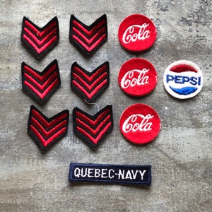 Lot of 11 Vintage patches - Quebec Navy - Pepsi - Cola - Red Chevron - NOS - Mixed patches