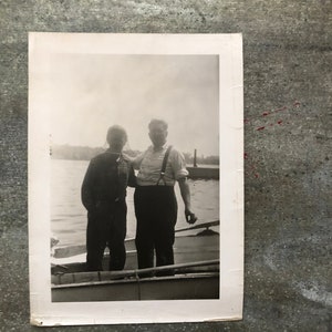 Vintage fishing photo - Fishing net - outdoor fun - Big Catch - Net over head - 1940s - Funny photo - Goofy photo