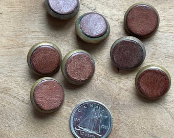Vintage brass buttons with leather inserts