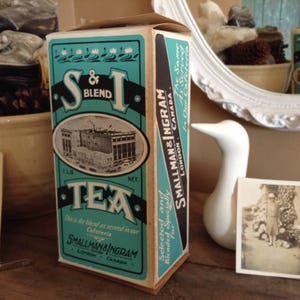 1 NOS New Old Stock Tea Box Advertising Unused Aqua Turquoise Farmhouse Decor Country Cottage Chic General Store