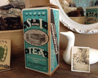 1 NOS New Old Stock Tea Box Advertising Unused Aqua Turquoise Farmhouse Decor Country Cottage Chic General Store