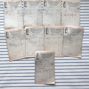 10 recibos de estación de servicio antiguo - Efemera antigua - 1950s - Transporte vintage - Supertest gasolina - Gran membrete