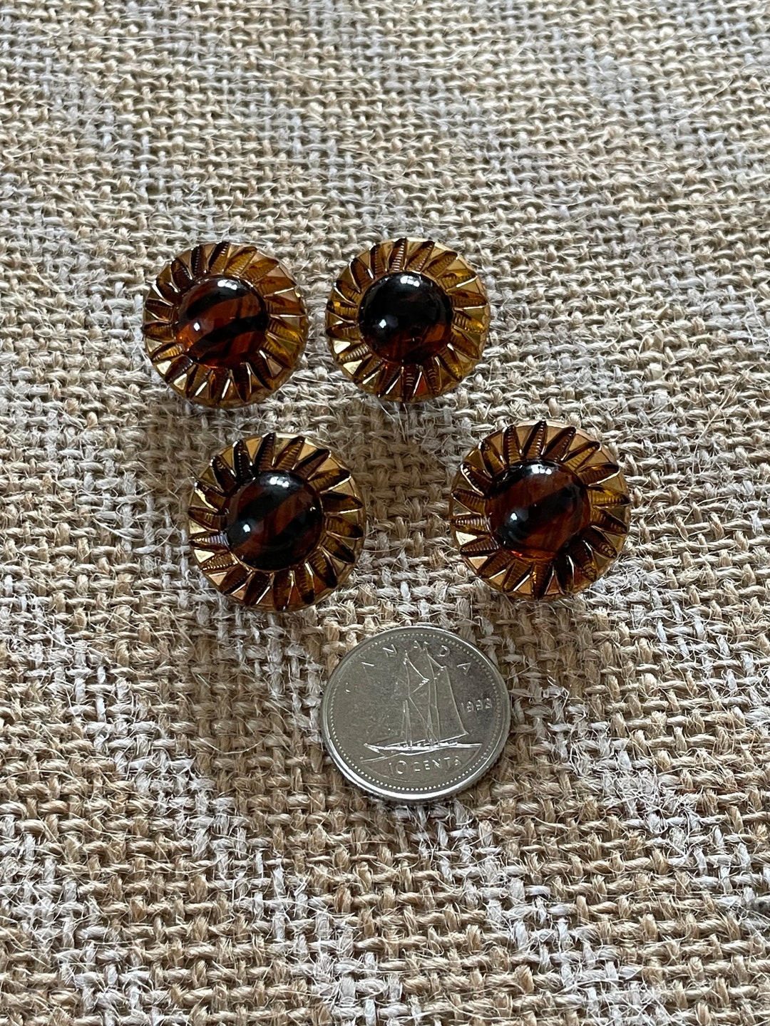 Tiger Shell Button Vintage Faux Glass Tiger Eye Buttons - Set of 4 - Etsy