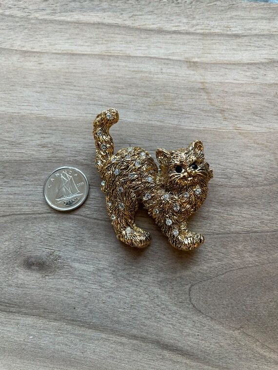 Vintage cat butler pin Long haired cat Rhinestone acc… - Gem