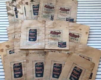 FOR 6 BAGS** Antique Riley&#39;s Toffee bags - Antique candy bag - NOS - General store bag - English Toffee