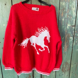 Vintage Childs Handmade Horse sweater Hand Knit  by Grandma