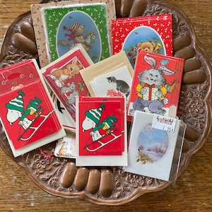 Großes Konvolut vintage Miniatur Weihnachtskarten - 1970er Jahre - Markenzeichen - Snoopy - Scrapbooking - UNBENUTZT