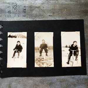 Vintage Tricycle Photos - Black & White photos - Vintage Toys - Young Boy - Scrapbooking - Altered Art - Cute Kid - Tricycle - Winter fun