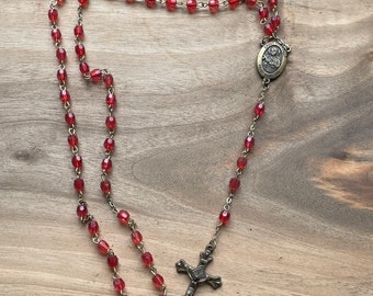 Vintage Red Rosary - Catholic - Religious