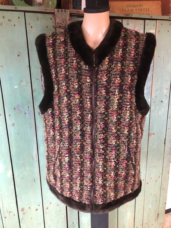 Vintage 80s handmade Brown Womens Faux Fur vest -