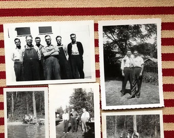 Vintage Männer Foto viel - Schwarz-Weiß-Fotos - Vintage Fashion - Bier trinken - Overalls -