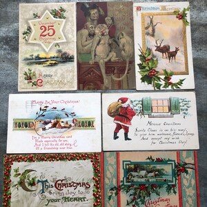 Cartes postales antiques de Noel - éphémère antique - Scrapbooking - Christmas - Monkey postcard - Altered Art - Holly - Merry Christmas