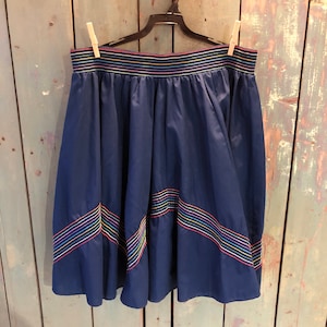 Vintage Rainbow strips Square dance skirt - 17&quot; elastic waist - full circle - L - Western skirt - Hippie skirt