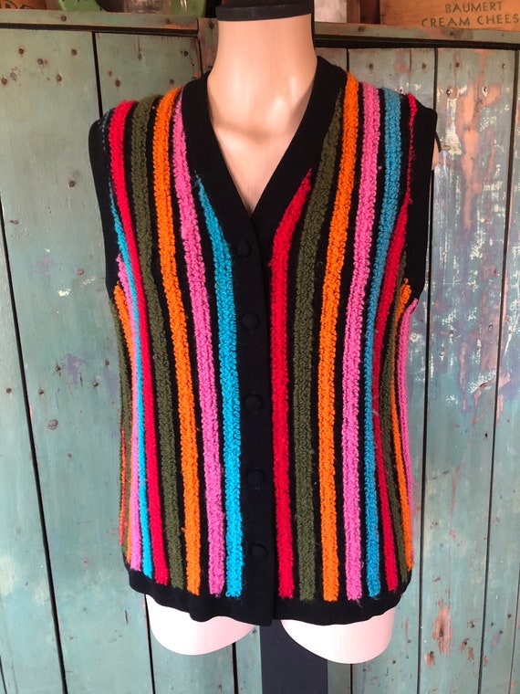 Vintage 80s handmade Womens Rainbow vest - Shaggy