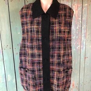 Vintage jaren &#39;80 handgemaakt Womens Woven vest - hippie vest - Fall Vest - zakken - Suede kraag