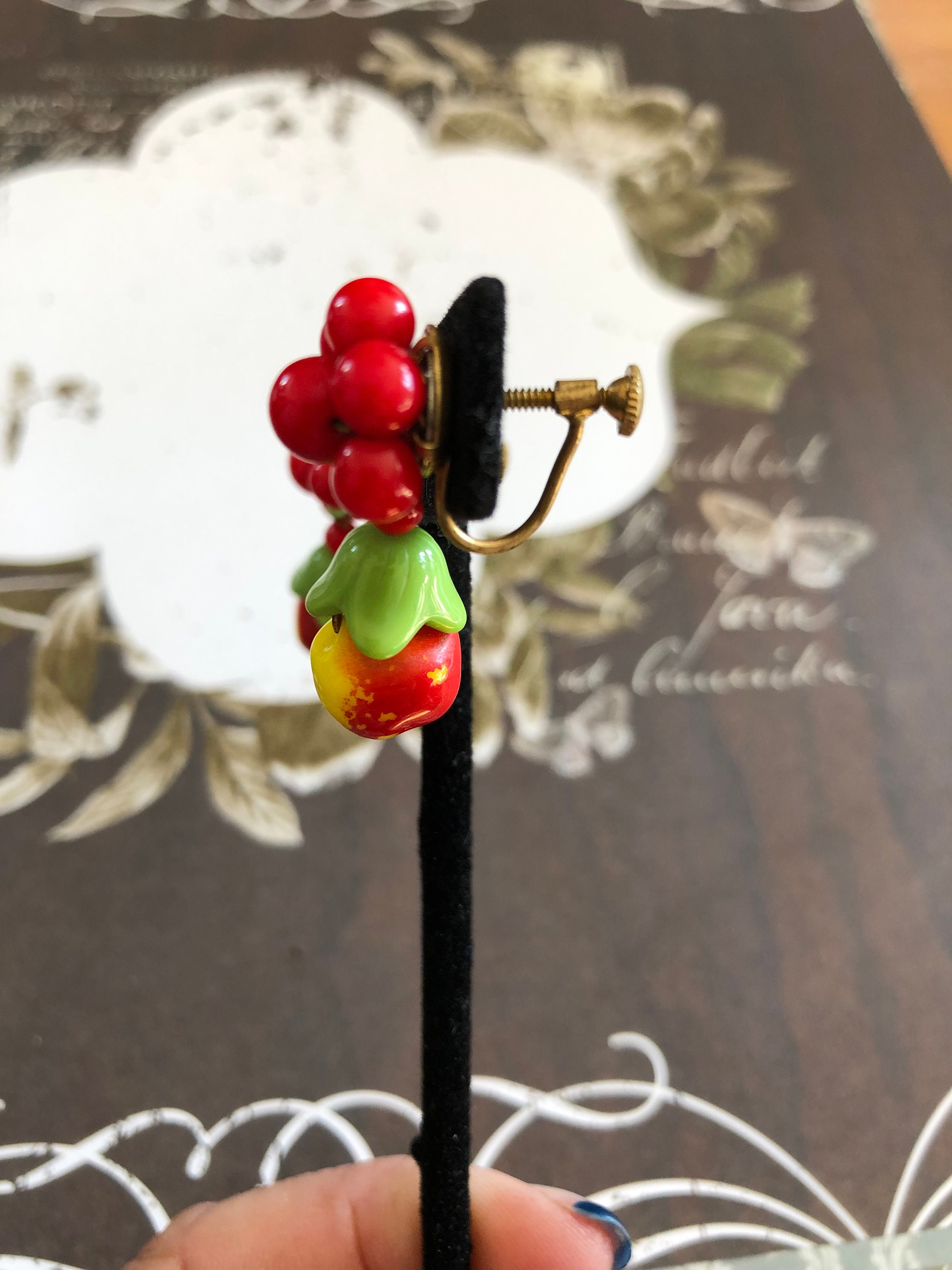 Boucles D'oreilles Vintage En Verre Des Années 1950 - Fermoir Clip Doré - Occasion