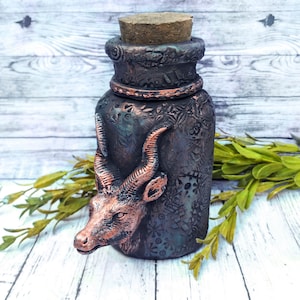 Gazelle Apothecary Jar Potion Bottle / Baphomet Wiccan Altar Clay Apothecary Bottle Gothic Home Decor Witchy Decor Goth Witch Pagan Gifts